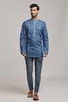 Arihant Rai Sinha_Blue Denim Print Geometric Full Sleeve Short Kurta _at_Aza_Fashions