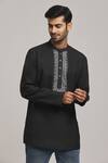 Buy_Arihant Rai Sinha_Black Cotton, Silk Embroidery Geometric Placket Print Kurta _Online_at_Aza_Fashions