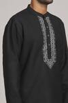 Shop_Arihant Rai Sinha_Black Cotton, Silk Embroidery Geometric Placket Print Kurta _Online_at_Aza_Fashions