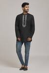 Arihant Rai Sinha_Black Cotton, Silk Embroidery Geometric Placket Print Kurta _at_Aza_Fashions