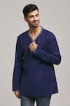 Arihant Rai Sinha_Blue Cotton Silk Placement Embroidery Floral Neckline Short Kurta _Online_at_Aza_Fashions