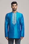 Shop_Arihant Rai Sinha_Blue Cotton, Silk Embroidery Placement Scallop Print Kurta _Online_at_Aza_Fashions