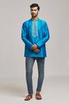 Arihant Rai Sinha_Blue Cotton, Silk Embroidery Placement Scallop Print Kurta _at_Aza_Fashions