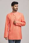 Buy_Arihant Rai Sinha_Peach Poly Cotton Plain Short Kurta _at_Aza_Fashions