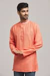 Buy_Arihant Rai Sinha_Peach Poly Cotton Plain Short Kurta _Online_at_Aza_Fashions