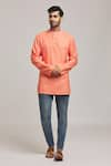 Arihant Rai Sinha_Peach Poly Cotton Plain Short Kurta _at_Aza_Fashions