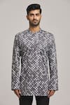 Arihant Rai Sinha_Grey Cotton Print Trellis Short Kurta _Online_at_Aza_Fashions