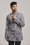 Buy_Arihant Rai Sinha_Grey Cotton Print Trellis Short Kurta _Online_at_Aza_Fashions