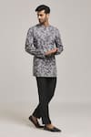 Arihant Rai Sinha_Grey Cotton Print Trellis Short Kurta _at_Aza_Fashions