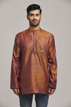 Arihant Rai Sinha_Gold Cotton Embroidered Floral Handwoven Short Kurta_Online_at_Aza_Fashions