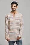 Buy_Arihant Rai Sinha_Orange Cotton Striped Pattern Handloom Short Kurta _at_Aza_Fashions