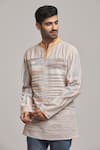 Buy_Arihant Rai Sinha_Orange Cotton Striped Pattern Handloom Short Kurta _Online_at_Aza_Fashions