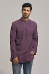 Buy_Arihant Rai Sinha_Purple Poly Cotton Striped Pattern Short Kurta _at_Aza_Fashions