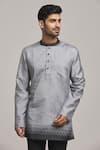 Buy_Arihant Rai Sinha_Grey Poly Cotton Digital Printed Hem Short Kurta _at_Aza_Fashions