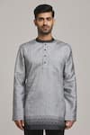 Arihant Rai Sinha_Grey Poly Cotton Digital Printed Hem Short Kurta _Online_at_Aza_Fashions