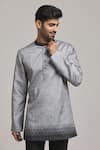 Buy_Arihant Rai Sinha_Grey Poly Cotton Digital Printed Hem Short Kurta _Online_at_Aza_Fashions