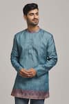 Buy_Arihant Rai Sinha_Blue Poly Cotton Digital Printed Collar Short Kurta _at_Aza_Fashions