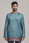 Arihant Rai Sinha_Blue Poly Cotton Digital Printed Collar Short Kurta _Online_at_Aza_Fashions