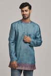 Buy_Arihant Rai Sinha_Blue Poly Cotton Digital Printed Collar Short Kurta _Online_at_Aza_Fashions