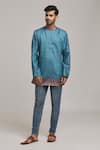 Arihant Rai Sinha_Blue Poly Cotton Digital Printed Collar Short Kurta _at_Aza_Fashions