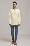 Arihant Rai Sinha_Cream Poly Cotton Textured Pattern Short Kurta _at_Aza_Fashions