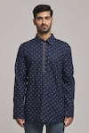 Arihant Rai Sinha_Blue Cotton Printed Abstract Short Kurta _Online_at_Aza_Fashions