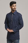 Shop_Arihant Rai Sinha_Blue Cotton Printed Abstract Short Kurta _Online_at_Aza_Fashions