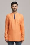 Arihant Rai Sinha_Peach Poly Cotton Textured Short Kurta _Online_at_Aza_Fashions