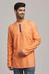 Buy_Arihant Rai Sinha_Peach Poly Cotton Textured Short Kurta _Online_at_Aza_Fashions