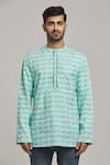 Arihant Rai Sinha_Green Cotton Striped Short Kurta _Online_at_Aza_Fashions