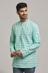 Buy_Arihant Rai Sinha_Green Cotton Striped Short Kurta _Online_at_Aza_Fashions