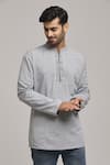 Buy_Arihant Rai Sinha_Grey Poly Cotton Embroidered Pinstriped Pattern Short Kurta _at_Aza_Fashions