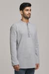 Arihant Rai Sinha_Grey Poly Cotton Embroidered Pinstriped Pattern Short Kurta _Online_at_Aza_Fashions