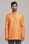 Arihant Rai Sinha_Orange Poly Cotton Embroidered Thread Short Kurta _Online_at_Aza_Fashions