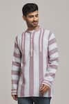 Buy_Arihant Rai Sinha_White Cotton Striped Handloom Short Kurta _at_Aza_Fashions