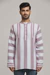 Arihant Rai Sinha_White Cotton Striped Handloom Short Kurta _Online_at_Aza_Fashions