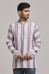 Buy_Arihant Rai Sinha_White Cotton Striped Handloom Short Kurta _Online_at_Aza_Fashions