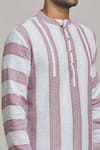 Shop_Arihant Rai Sinha_White Cotton Striped Handloom Short Kurta _Online_at_Aza_Fashions