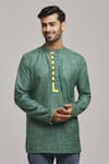 Buy_Arihant Rai Sinha_Green Poly Cotton Checkered Pattern Short Kurta _at_Aza_Fashions