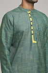 Buy_Arihant Rai Sinha_Green Poly Cotton Checkered Pattern Short Kurta _Online_at_Aza_Fashions