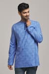 Arihant Rai Sinha_Blue Poly Cotton Printed Floral Short Kurta _Online_at_Aza_Fashions