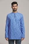 Shop_Arihant Rai Sinha_Blue Poly Cotton Printed Floral Short Kurta _Online_at_Aza_Fashions