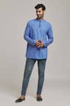 Arihant Rai Sinha_Blue Poly Cotton Printed Floral Short Kurta _at_Aza_Fashions