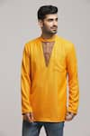 Buy_Arihant Rai Sinha_Gold Poly Cotton Banarasi Woven Short Kurta _at_Aza_Fashions