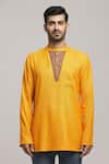 Arihant Rai Sinha_Gold Poly Cotton Banarasi Woven Short Kurta _Online_at_Aza_Fashions