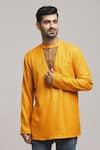 Buy_Arihant Rai Sinha_Gold Poly Cotton Banarasi Woven Short Kurta _Online_at_Aza_Fashions