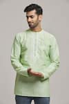 Buy_Arihant Rai Sinha_Green Poly Cotton Striped Short Kurta _at_Aza_Fashions