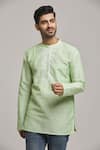 Arihant Rai Sinha_Green Poly Cotton Striped Short Kurta _Online_at_Aza_Fashions