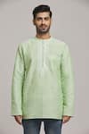 Shop_Arihant Rai Sinha_Green Poly Cotton Striped Short Kurta _Online_at_Aza_Fashions