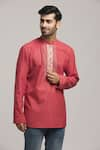 Buy_Arihant Rai Sinha_Red Poly Cotton Checkered Pattern Kurta _at_Aza_Fashions